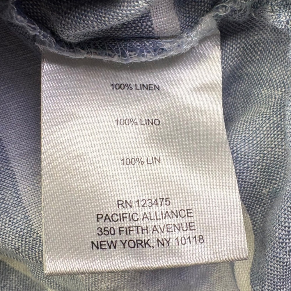 Ellen Tracy Linen Tank Top Blue White Striped Sleeveless Blouse Back Zip Mens L - Picture 6 of 8